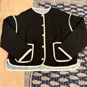Boutique Black Quilted Women's Jacket with White Trim